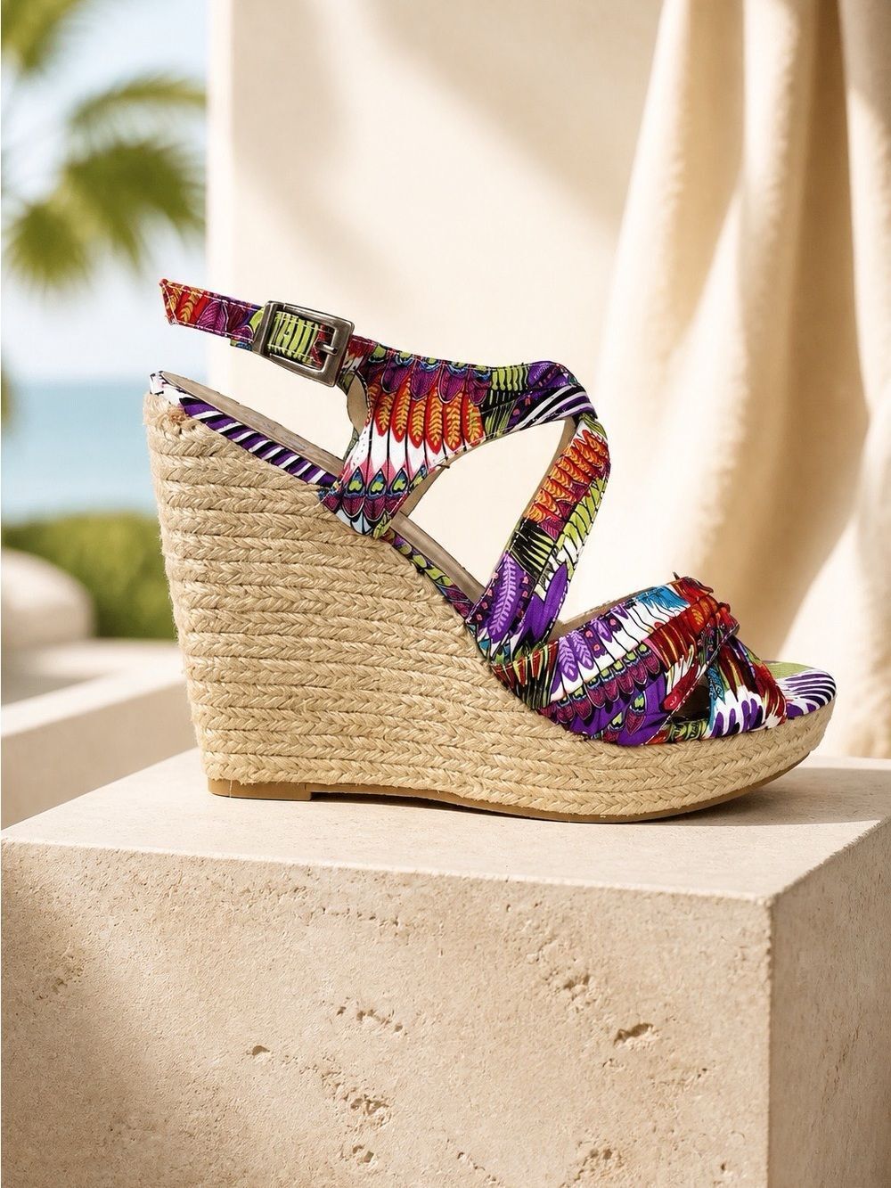 Multicolor Printed Wedge Espadrille Sandal - Women